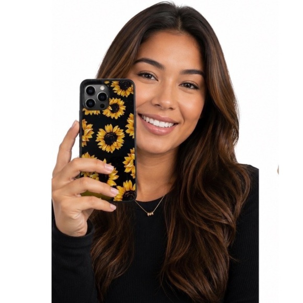 Samsung Galaxy A12 Smartphone‎ Case Sunflower Print Black Protective Cover J-01